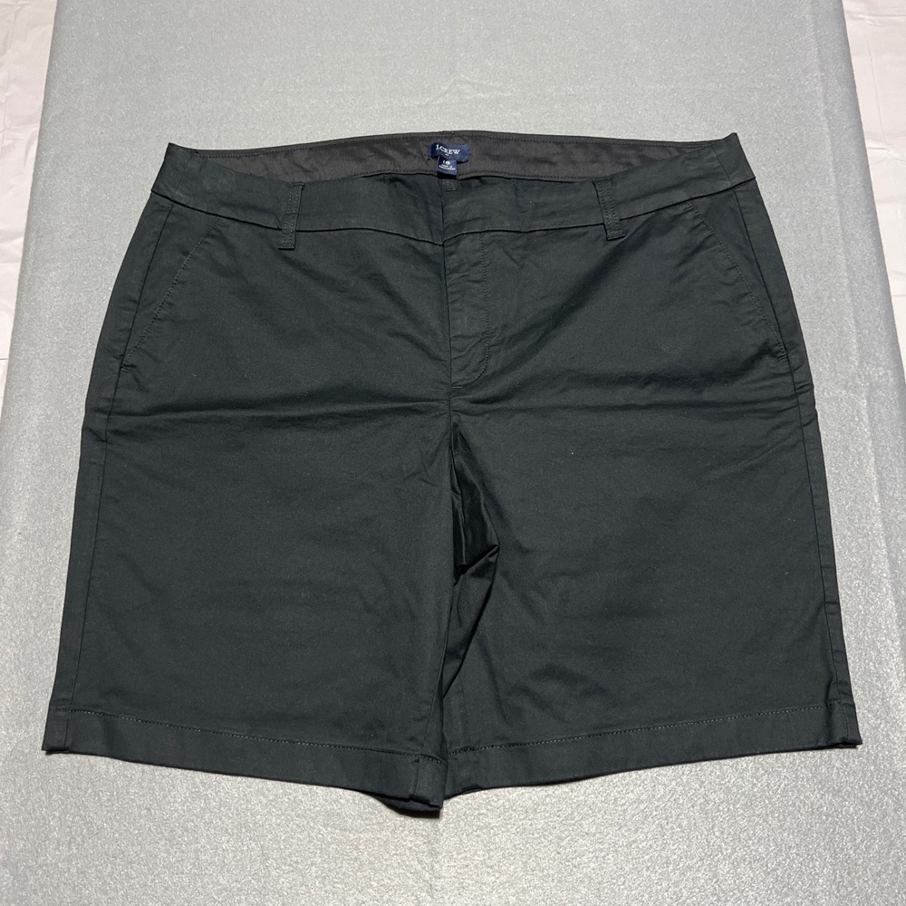 J.Crew Womens Black Chino Shorts Size 16 Stretch Cotton Twill Mid Rise 8" Inseam